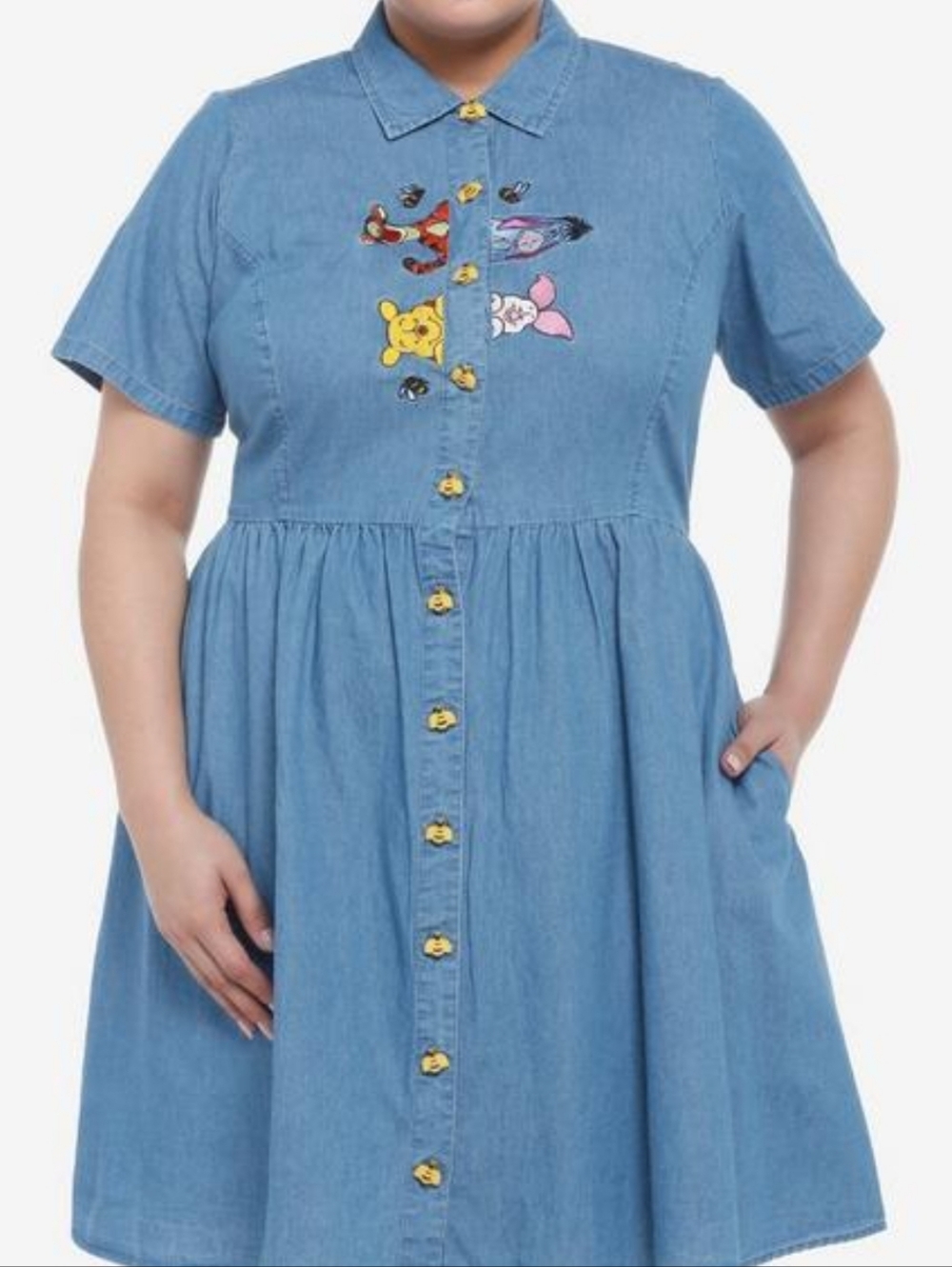 Disney Hot Topic Winnie The Pooh & Friends Short Sleeve Cotton Denim Dress 1X